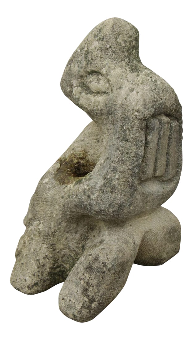 Mid Century Modern Carved Sandstone Garden Sculpture: High quality original work of art vintage carved sandstone sculpture unsigned. Condition: Alterations: Original Condition Unaltered Imperfections: Some Imperfections Condition Notes: Clean Vintage Con