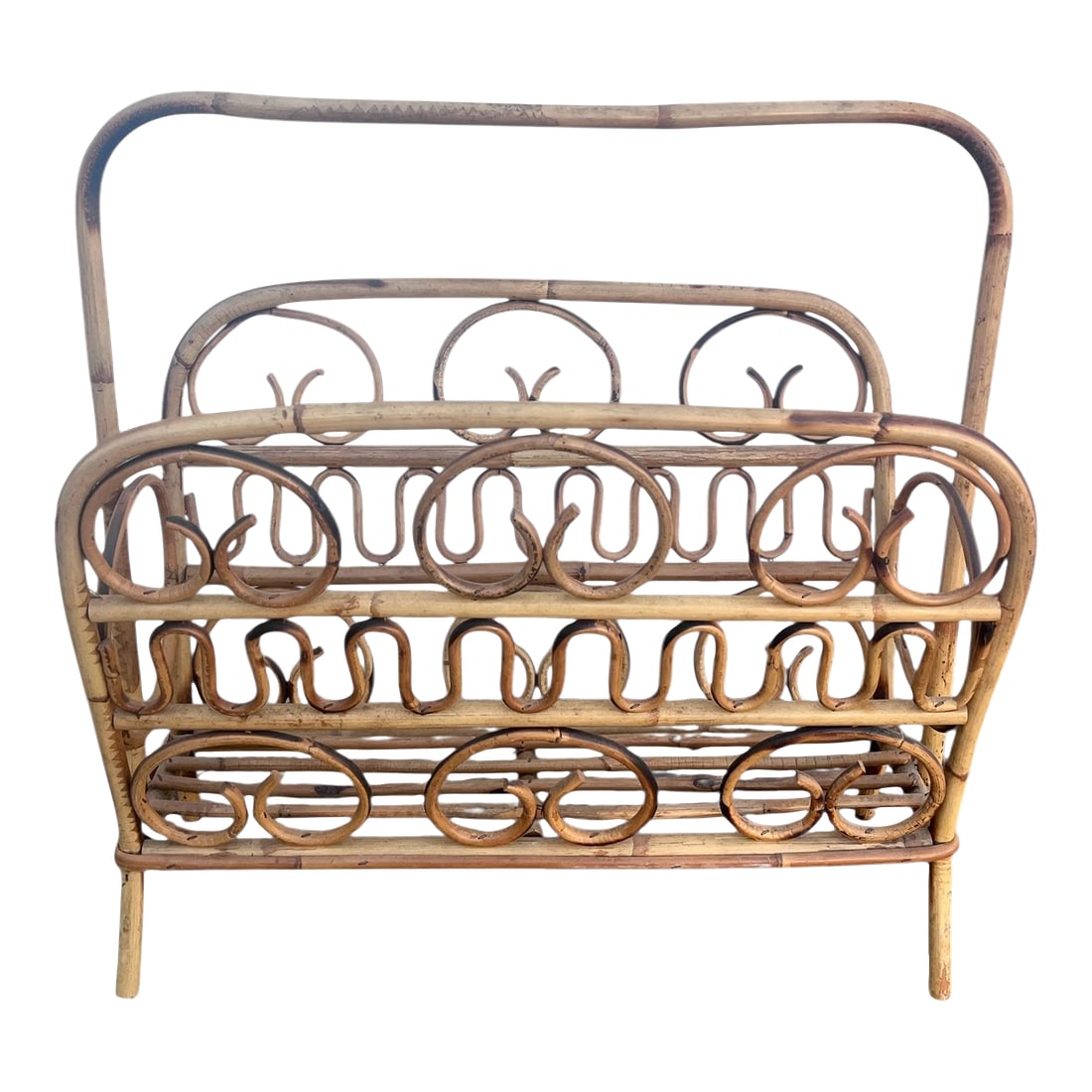 1960's Italian Bentwood Magazine Rack: Mid Century Modern Bamboo and Rattan Italian Magazine rack holder 1960's Condition: Alterations: Original Condition Unaltered Imperfections: Some Imperfections Condition Notes: Vintage/ Antique/ Used
