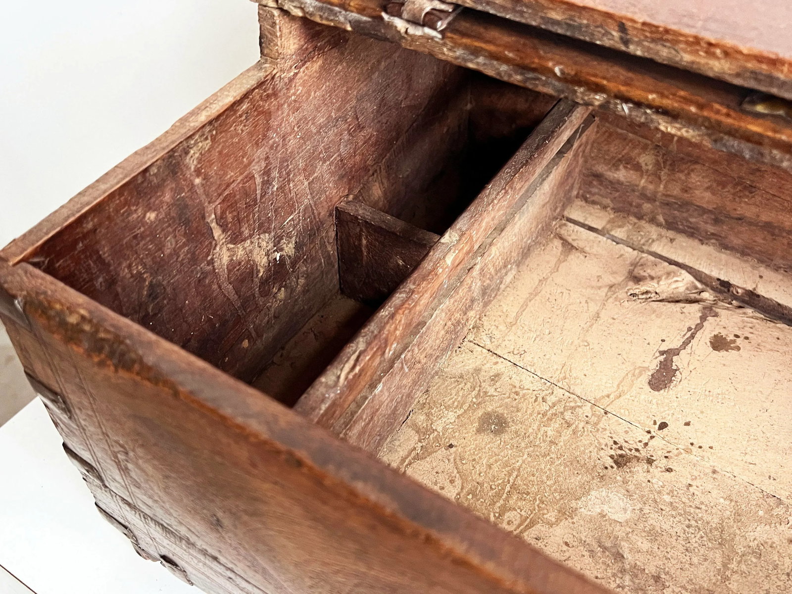 Antique 18th C. Indian Teak 18" Dowry Chest / Box With Iron Strapping and Brass Detailing - 11