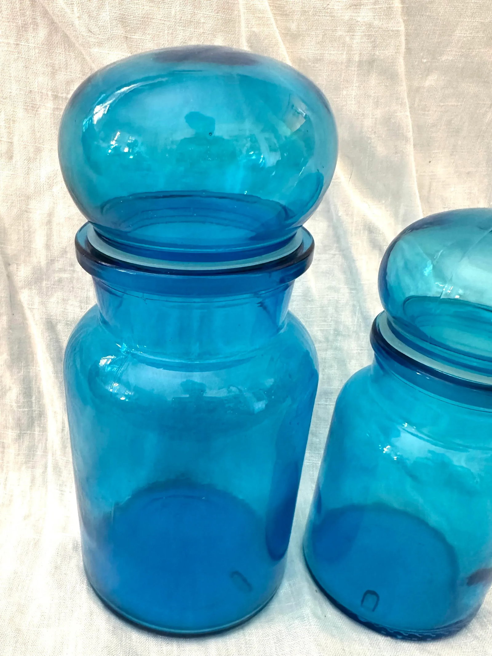 Vintage Pair of Belgium Blue Apothecary Bottles - 3