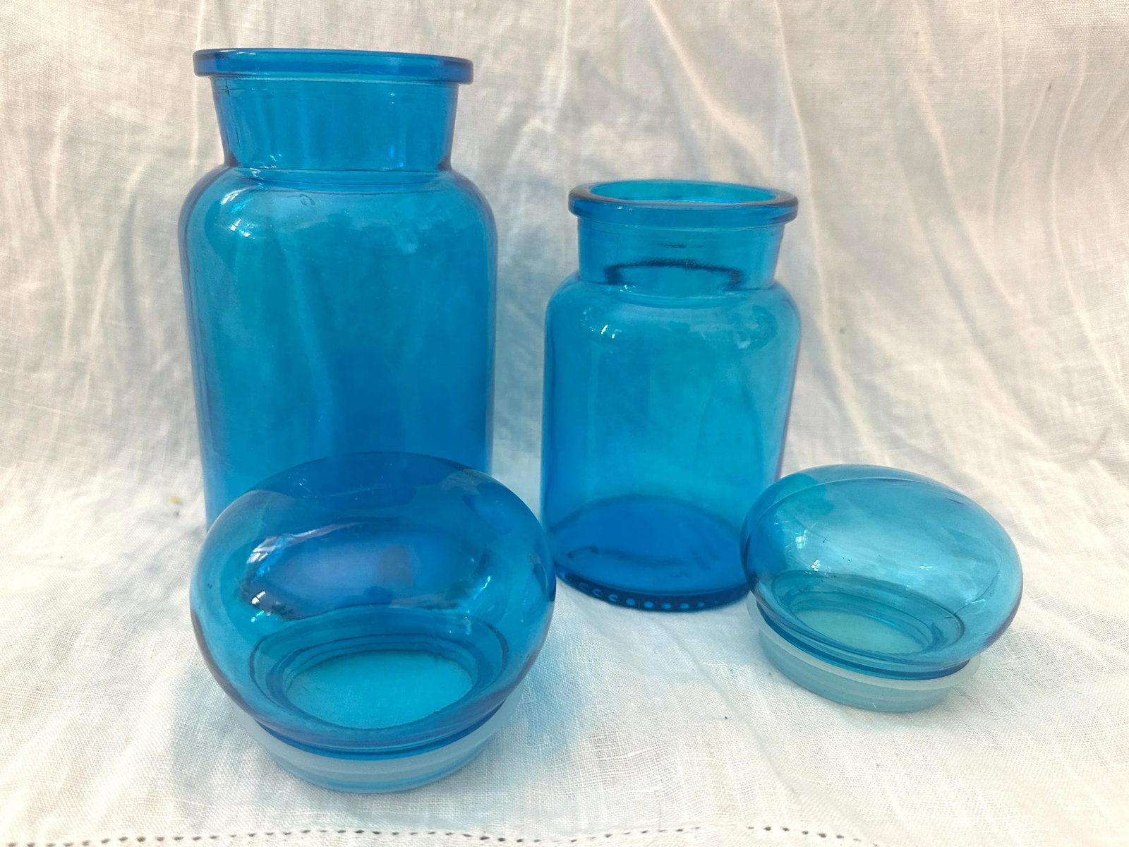 Vintage Pair of Belgium Blue Apothecary Bottles - 4
