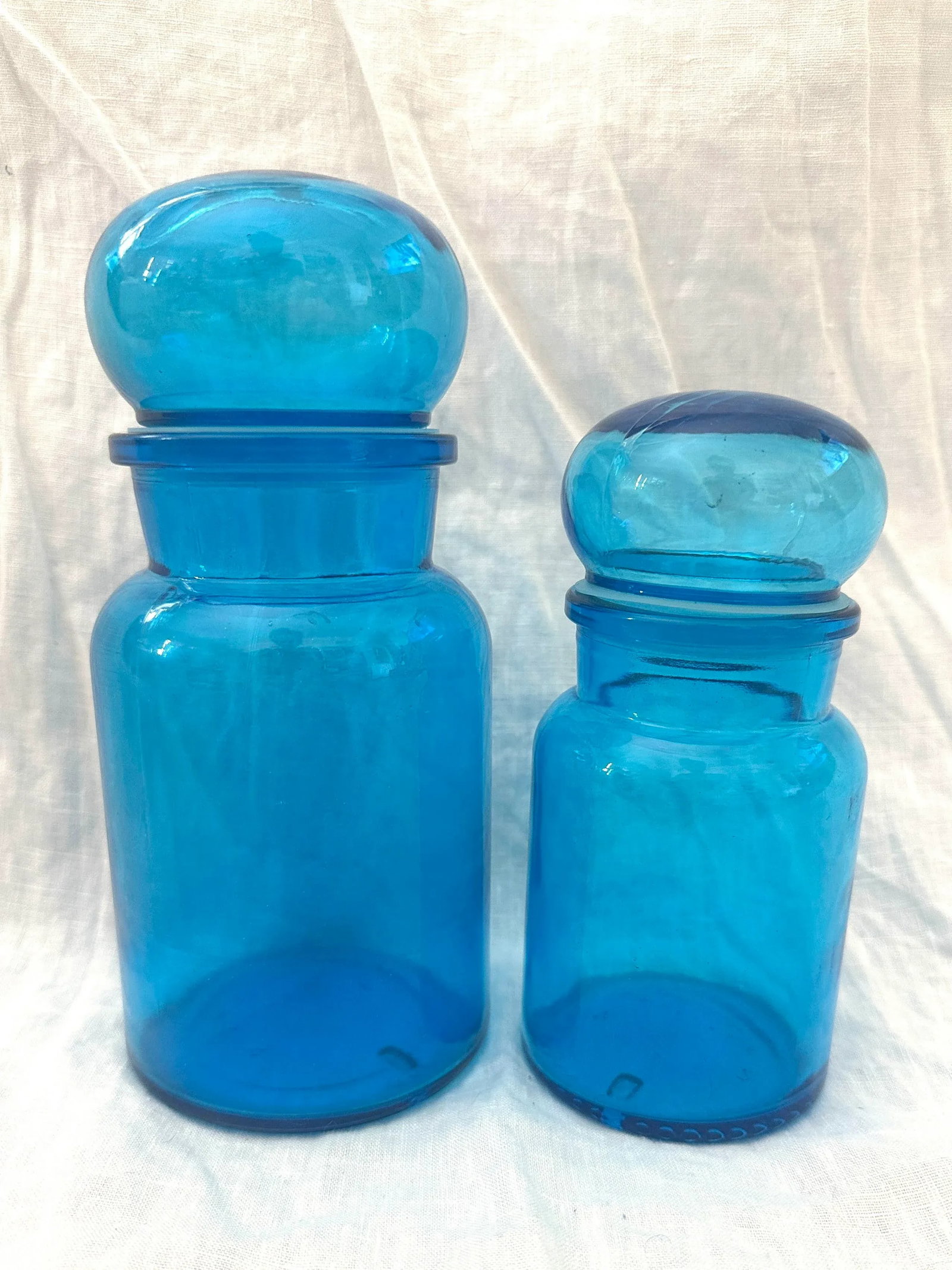 Vintage Pair of Belgium Blue Apothecary Bottles - 5