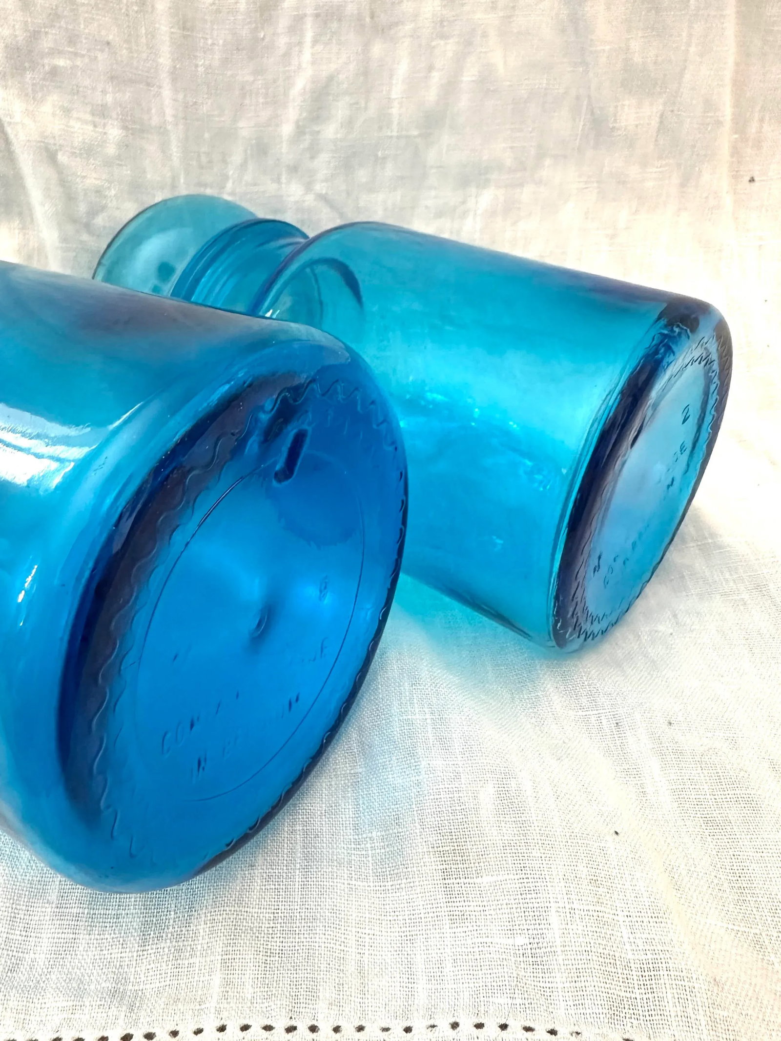 Vintage Pair of Belgium Blue Apothecary Bottles - 6