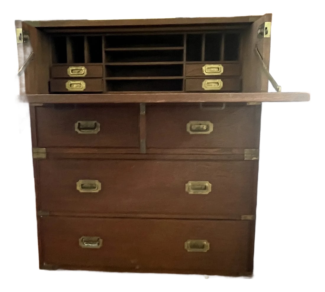 Classic Antique Walnut Campaign Chest/Secretariat Desk With Solid Brass Handles - 2