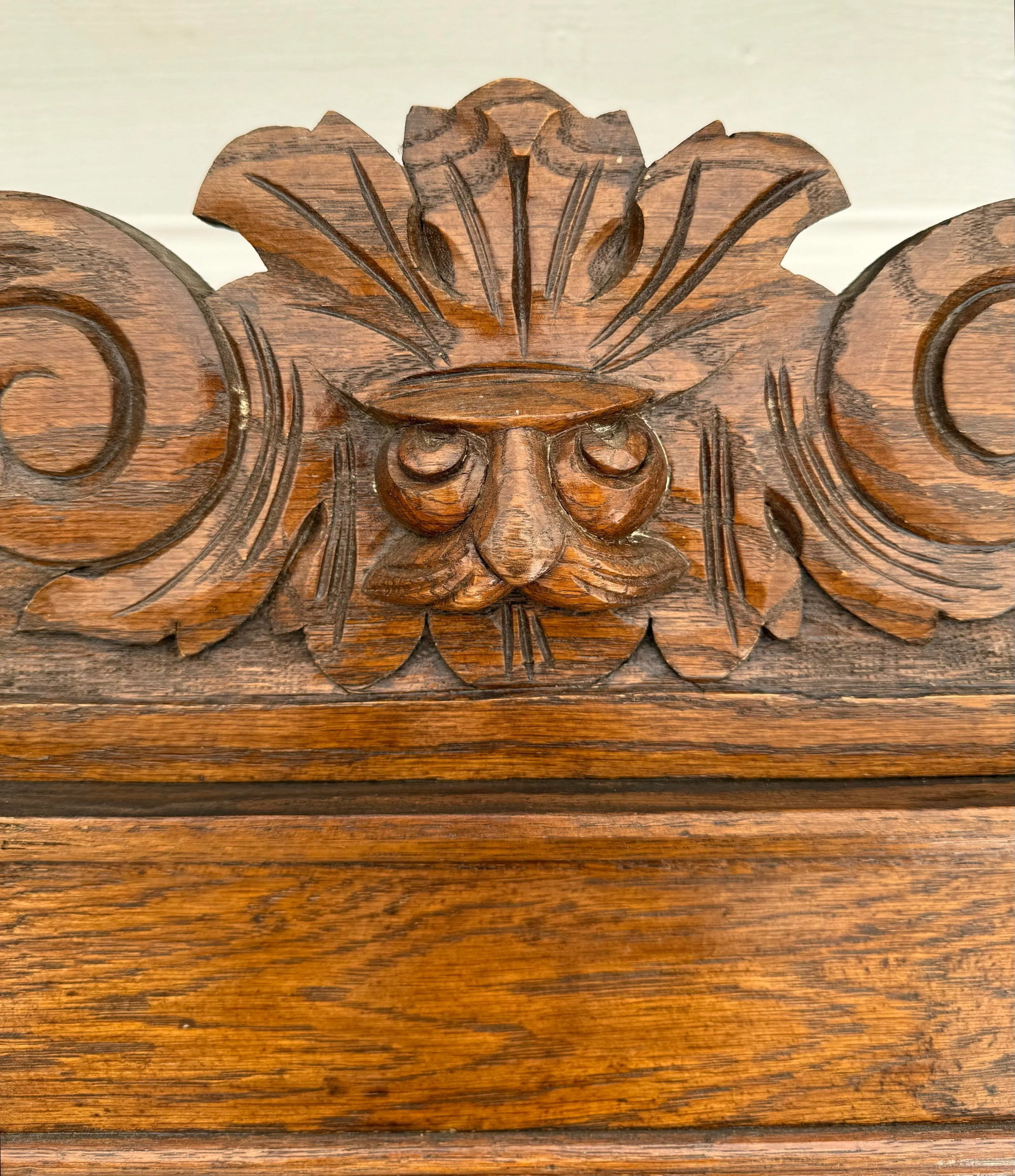 Mid 20th C. Hand-Carved Halltree Entry Organizer With Mirror and Hooks - 4