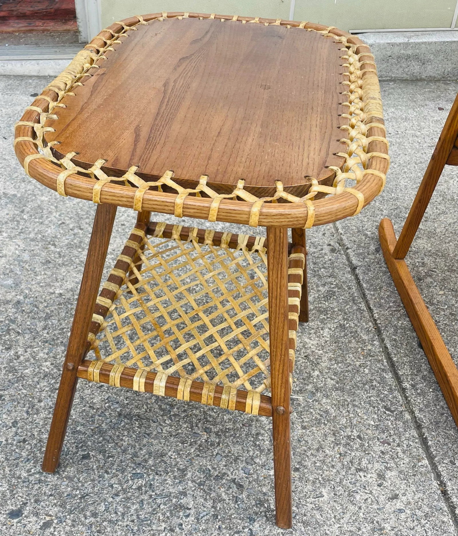 Mid 20th Century Vermont Tubbs Snowshoe Caned Double Rocker Bench Settee & Side Tables, 3 Pieces - 5