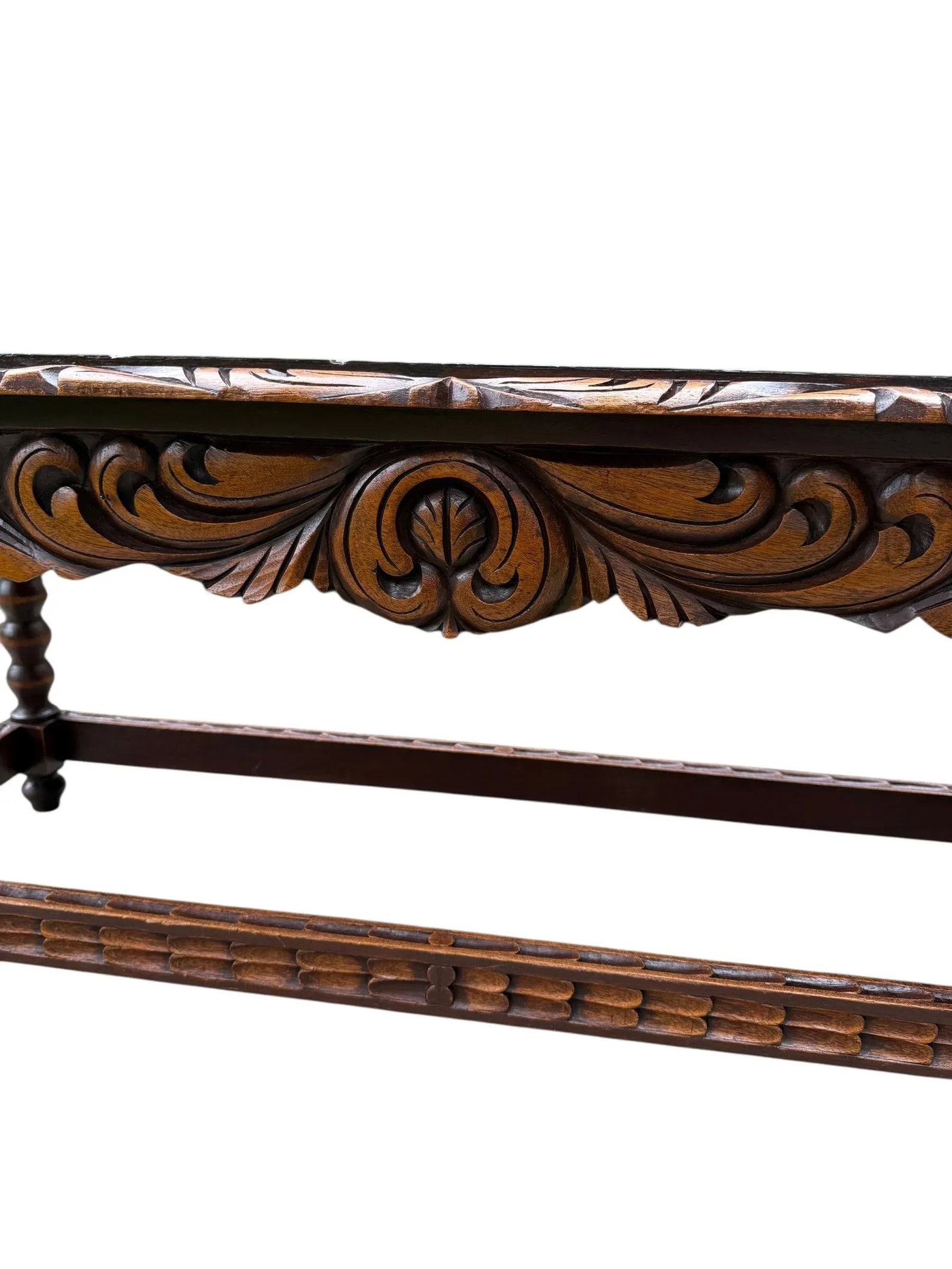 Spanish Baroque Carved Wood Arts & Crafts Hall Bench Seat - 5
