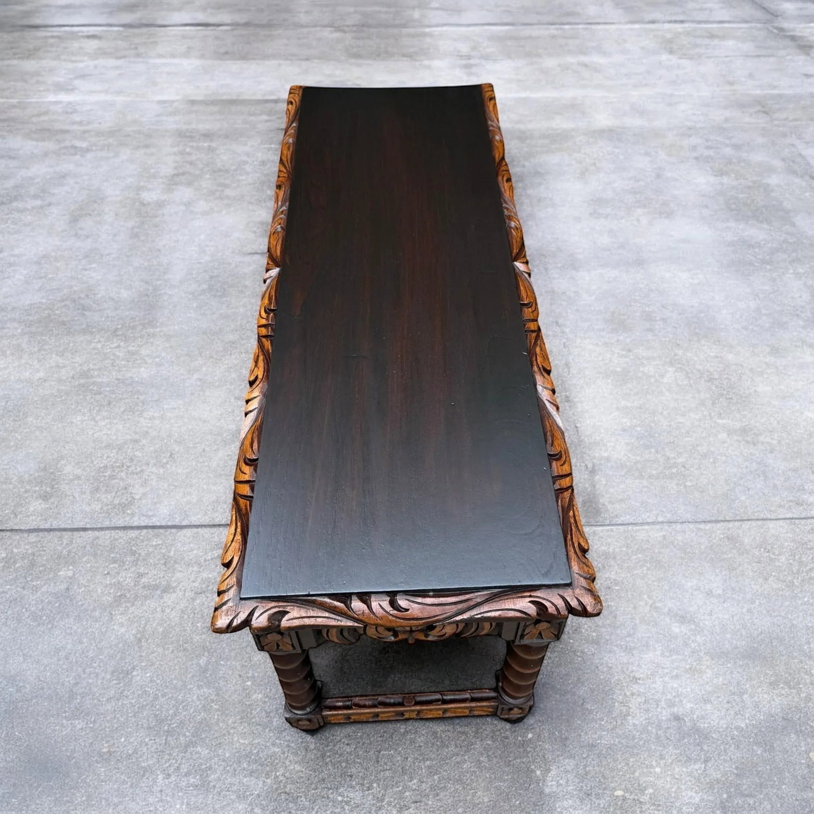 Spanish Baroque Carved Wood Arts & Crafts Hall Bench Seat - 6
