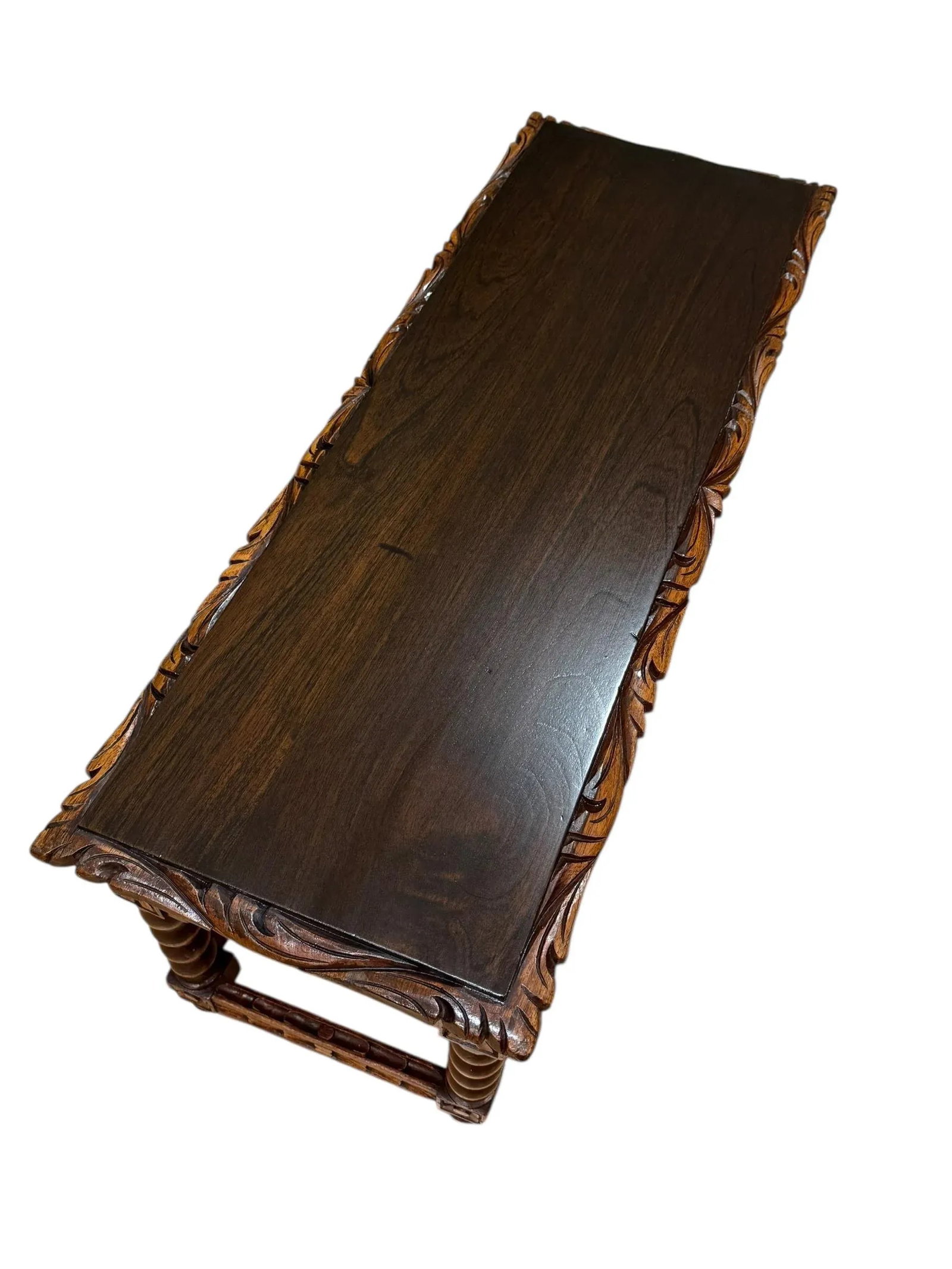 Spanish Baroque Carved Wood Arts & Crafts Hall Bench Seat - 9