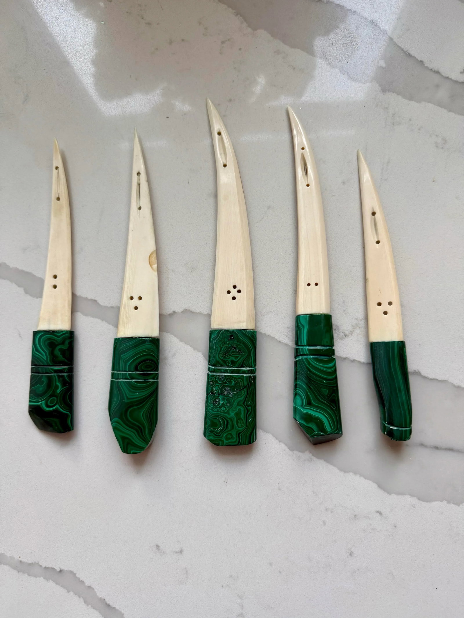 Malachite and Bone Letter Openers - Set of 5 - 3