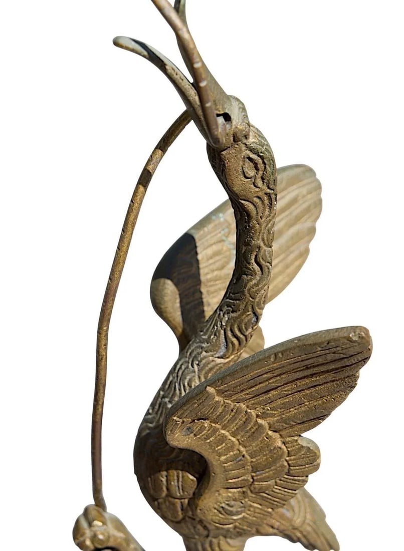 19th Century Chinese Bronze-Crane Holding Snake on Turtle - 3