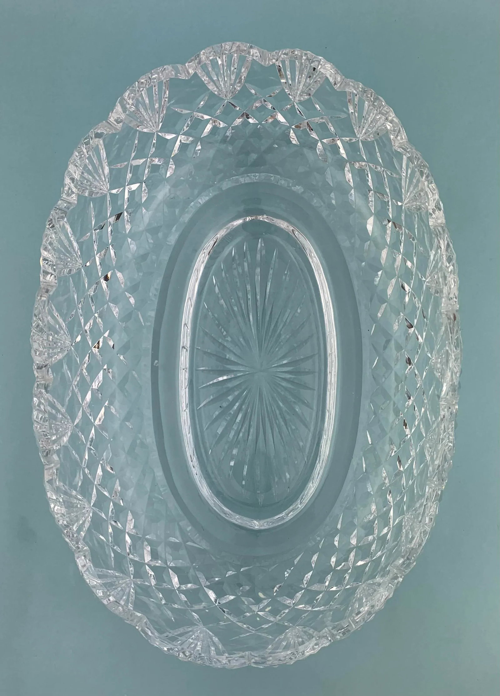 1980s Vintage Waterford Oval Cut Crystal Serving Bowl - 8