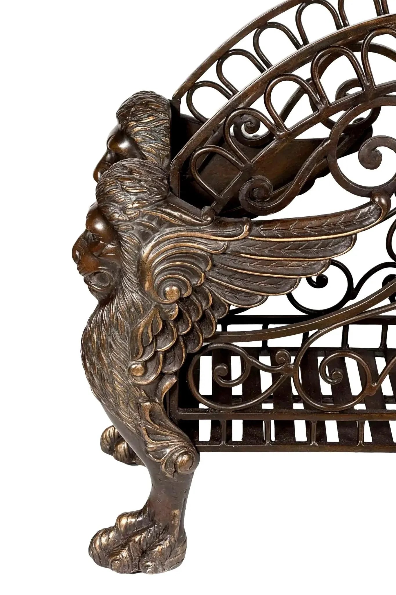 Vintage French Empire Style Bronze Winged Lion Regency Griffin Firewood Holder/Magazine Basket - 2