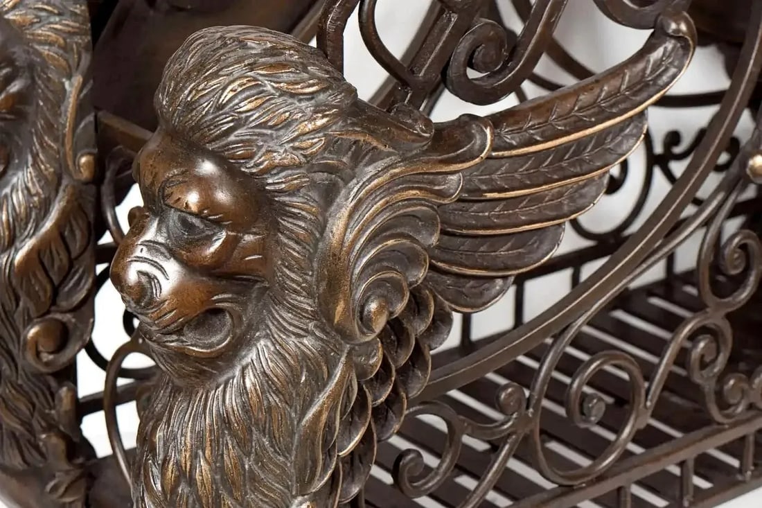 Vintage French Empire Style Bronze Winged Lion Regency Griffin Firewood Holder/Magazine Basket - 3