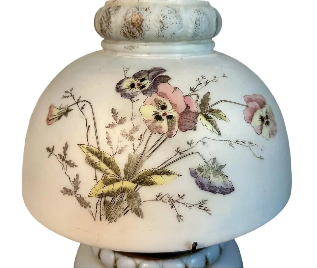 Antique Victorian Aesthetic Movement Swan & Whitehead Hand Painted Electrified Oil Lamp - 3