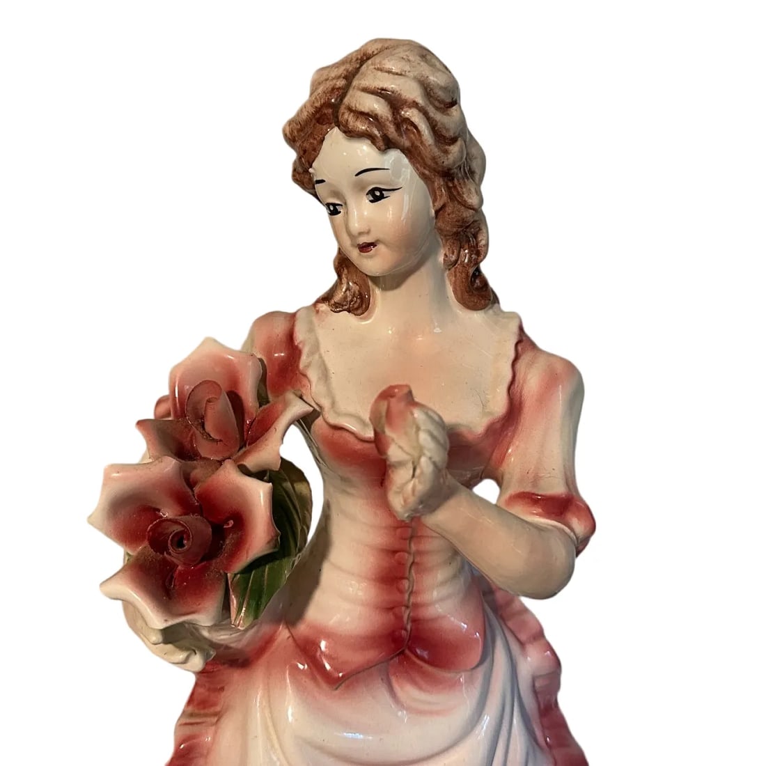 Large Italian Capodimonte Statues Figurines - Peasant Boy & Girl With Roses - 25" - 3