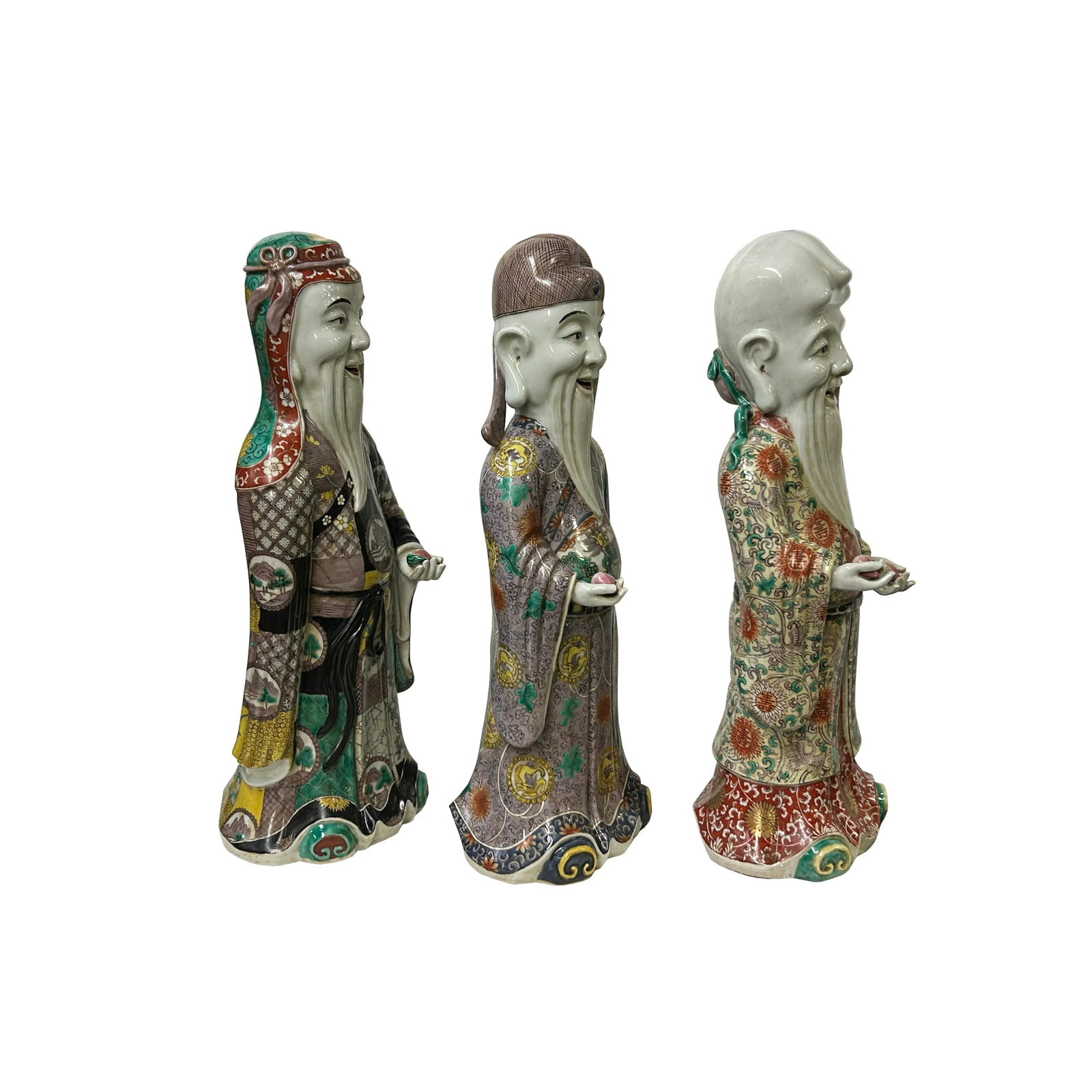 Chinese Canton Color Mixed Feng Shui Fok, Lok, Sau Figure Set - 5
