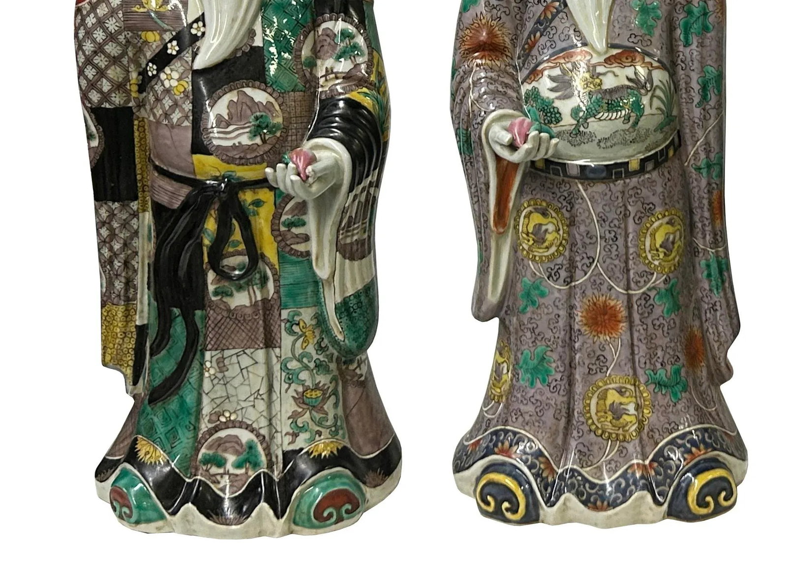 Chinese Canton Color Mixed Feng Shui Fok, Lok, Sau Figure Set - 8
