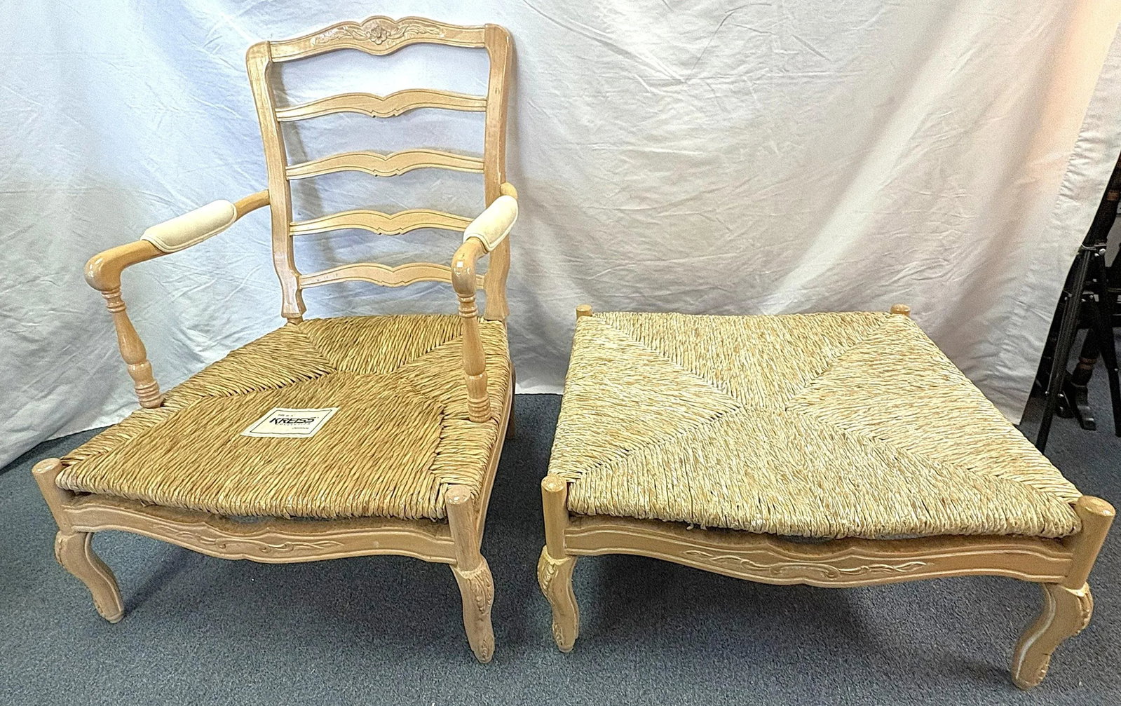 Vintage Kreiss Collection Ladderback Lounge Chair With Ottoman - 3