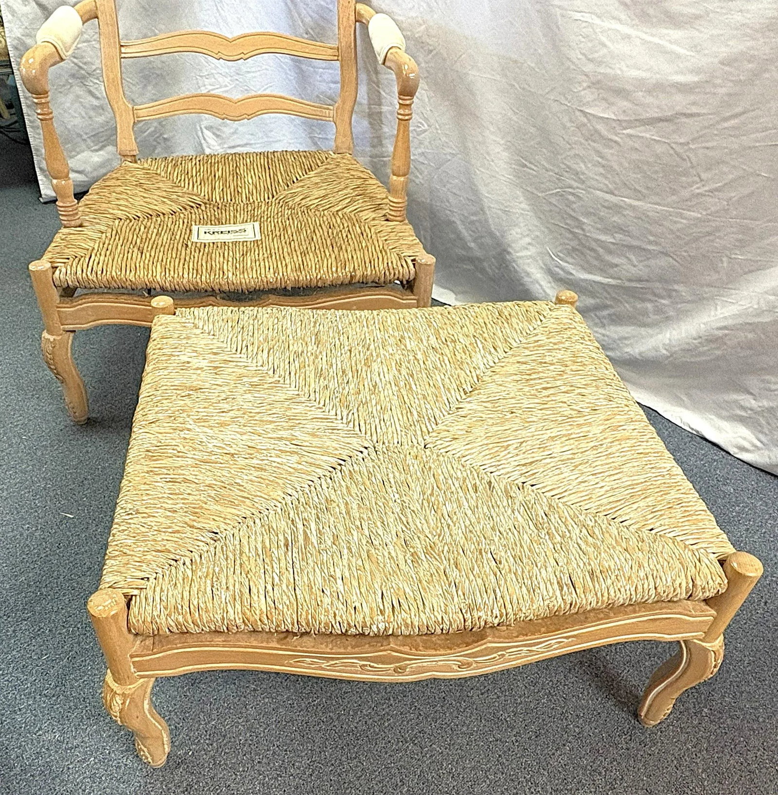 Vintage Kreiss Collection Ladderback Lounge Chair With Ottoman - 9