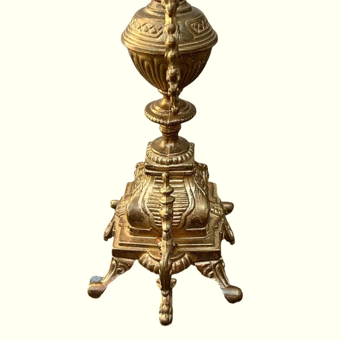 Pair of Antique Italian Gilt Brass Rococo Revival Brevattato 3 Light Candelabra - 3