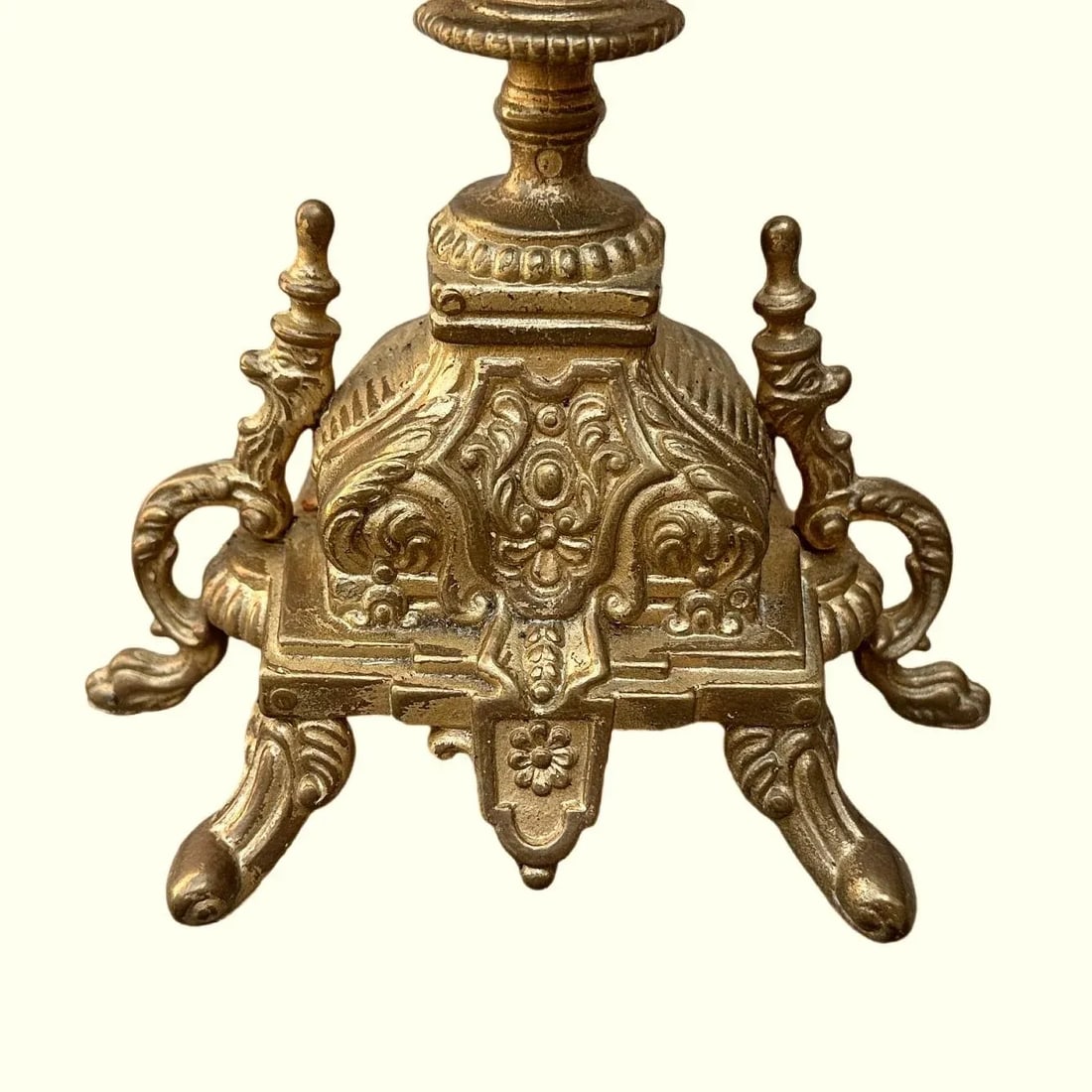 Pair of Antique Italian Gilt Brass Rococo Revival Brevattato 3 Light Candelabra - 4