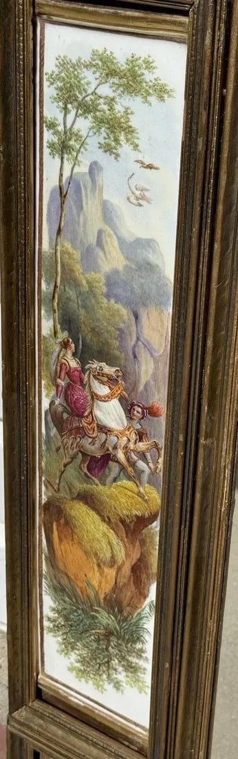 Antique Porcelain Portrait Mirror With Painted Panels & Malachite Inset - 5