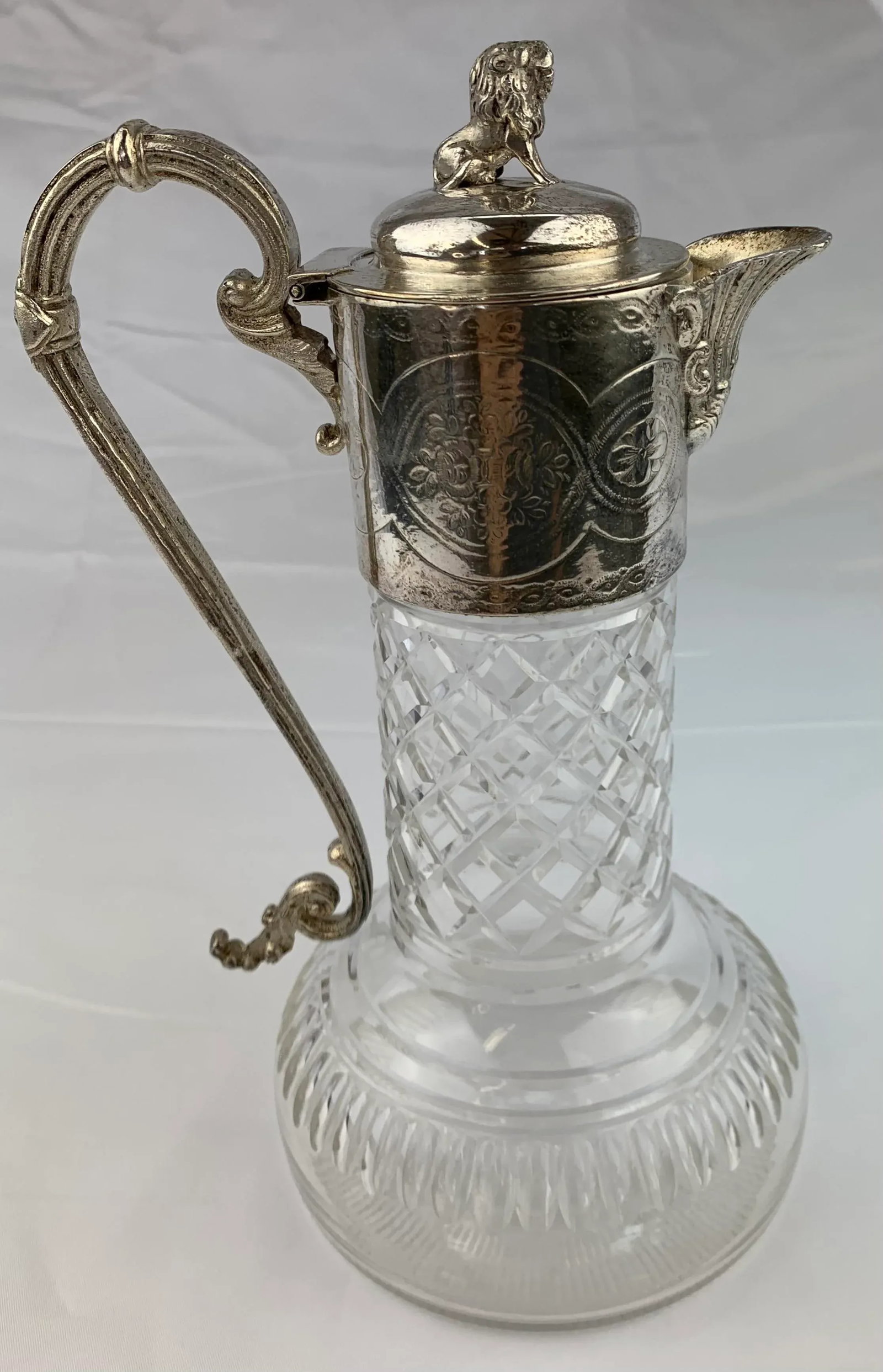 1950s Silverplate Etched Crystal Water Pitcher - 2