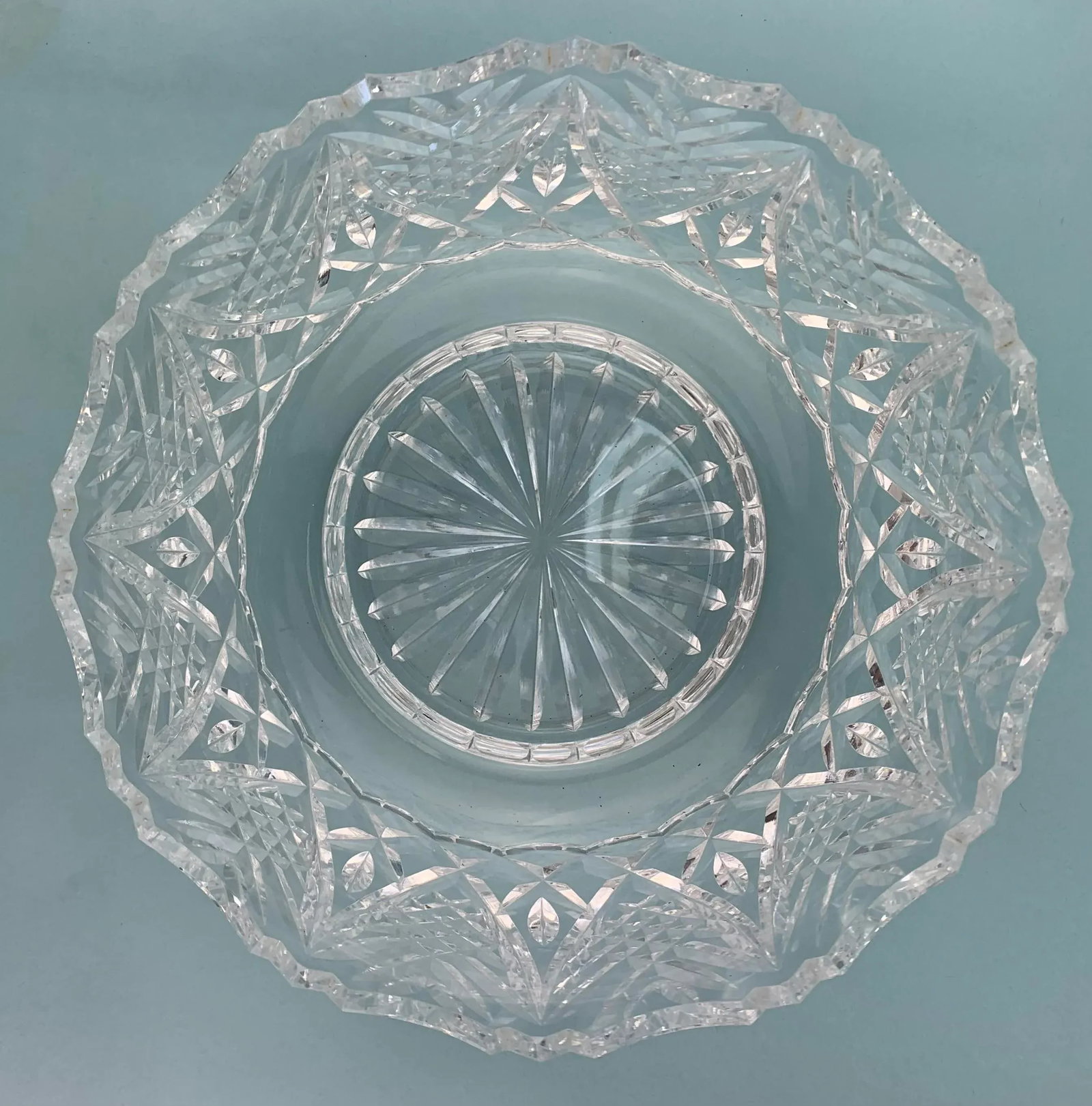 1980s Vintage Round Cut Crystal Salad Serving Bowl - 6