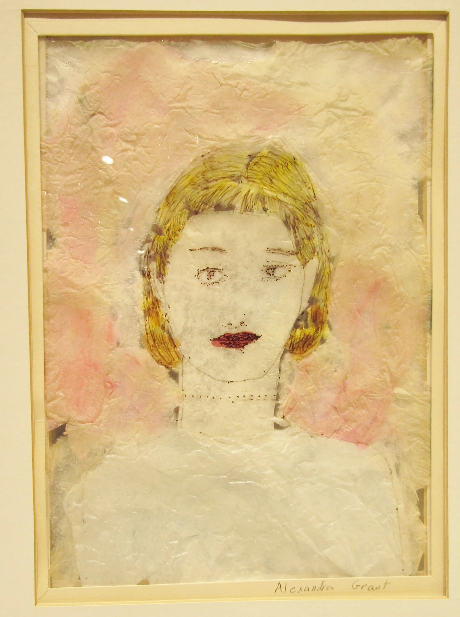 Rare Mixed Media Portrait Painting Attributed to Alexandra Grant and Signed - 2