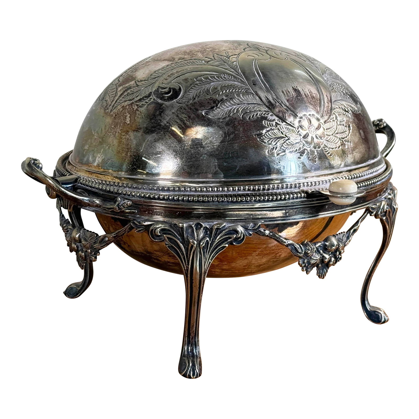 Antique Silver Plated Domed Roll Top Serving Dish W/ Pierced Insert (1 of 12)
