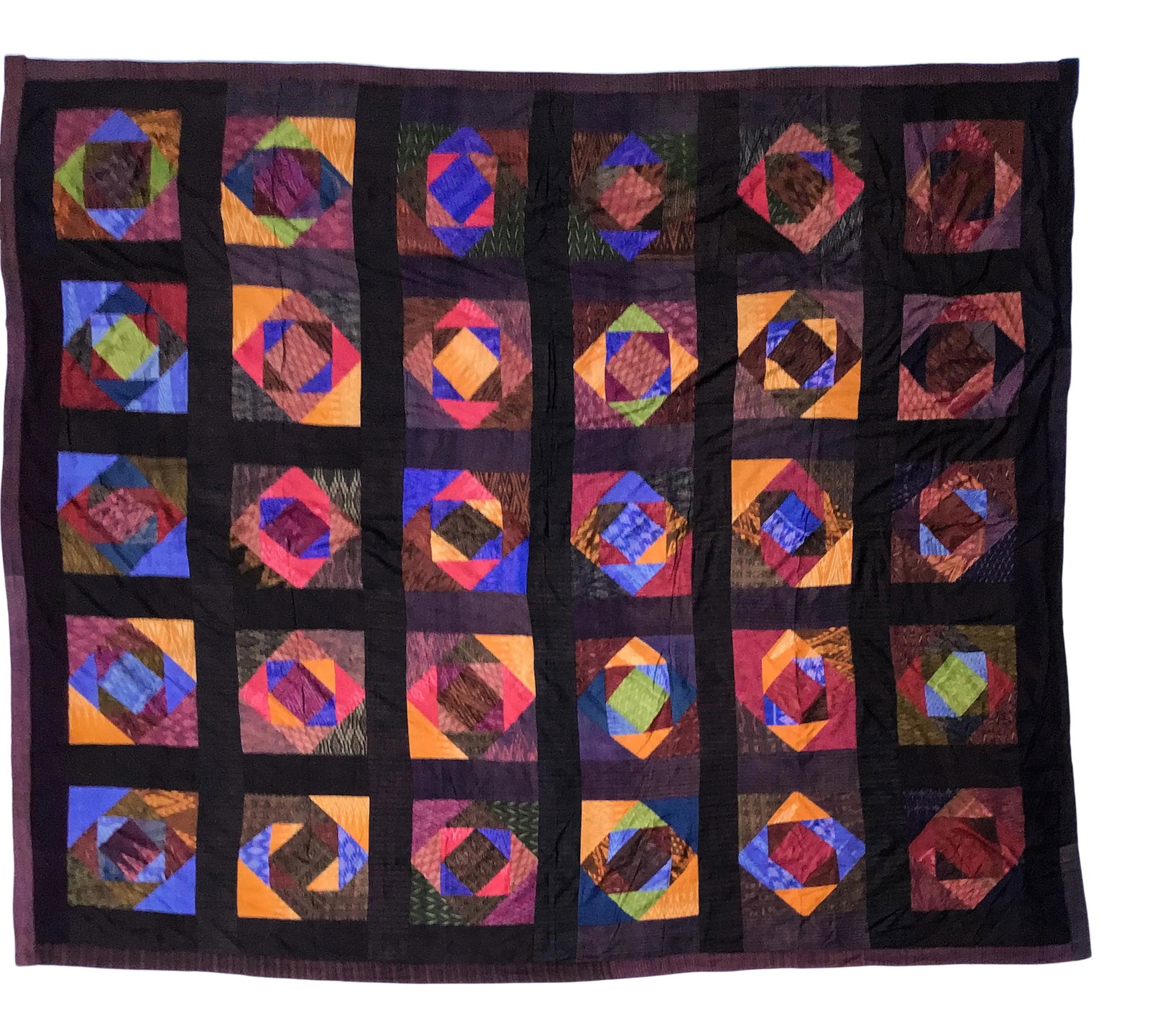 Antique Silk Thailand Artisan Large Patchwork Batik Throw Wall Hanging: Absolutely gorgeous work of art which is using antique silk hand woven parts of batiks from the eastern Asian countries of Indonesia and Thailand. A work of art and without any defects. The last photo