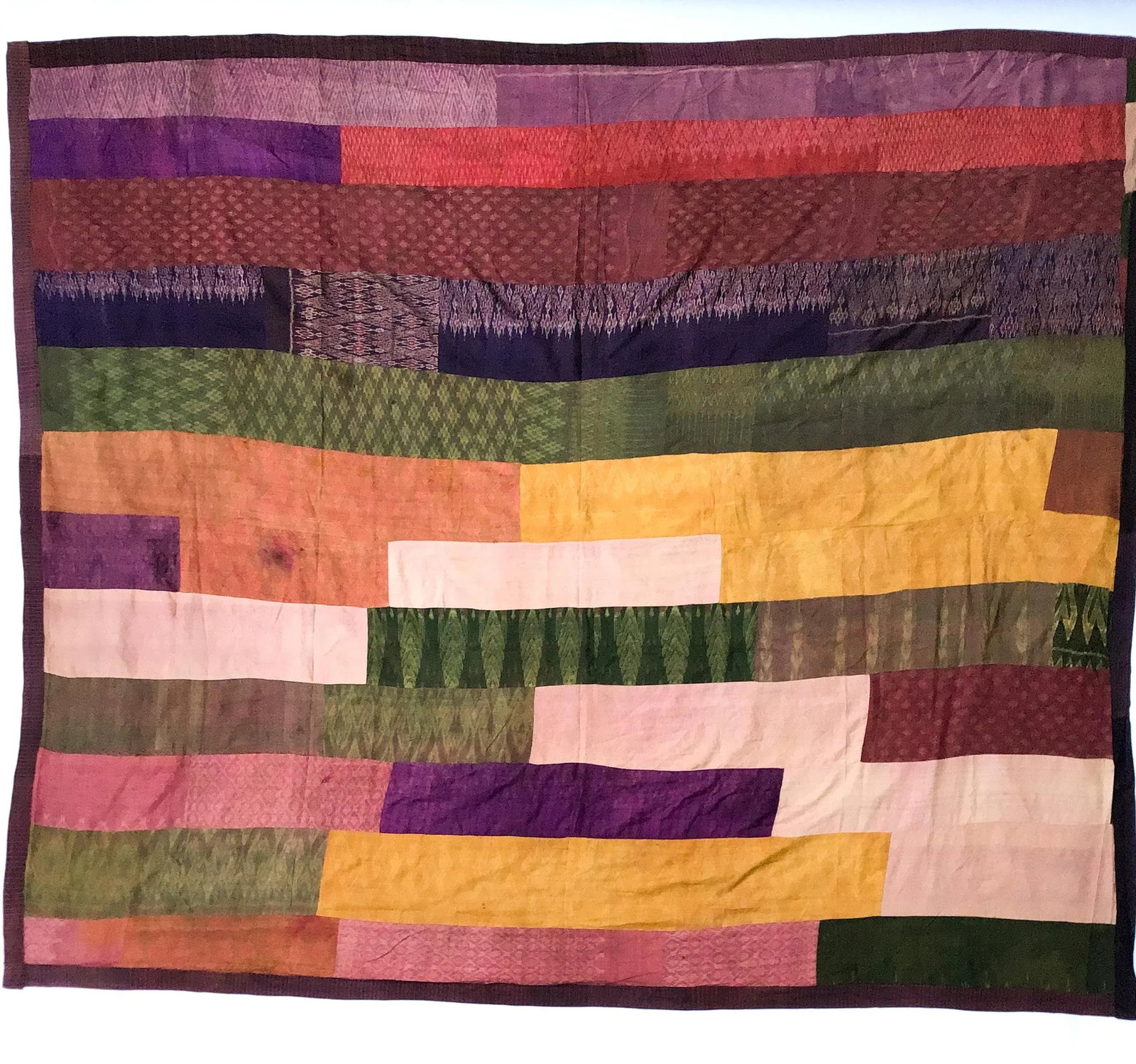 Antique Silk Thailand Artisan Large Patchwork Batik Throw Wall Hanging - 6