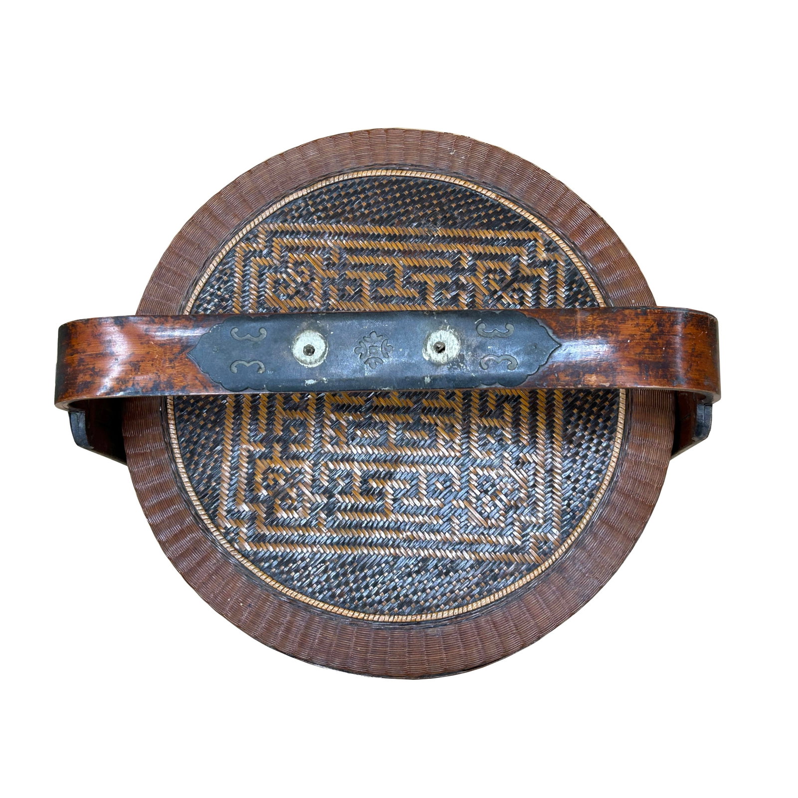 Vintage Oriental Handmade Brown Rattan Stack Basket With Handle - 5