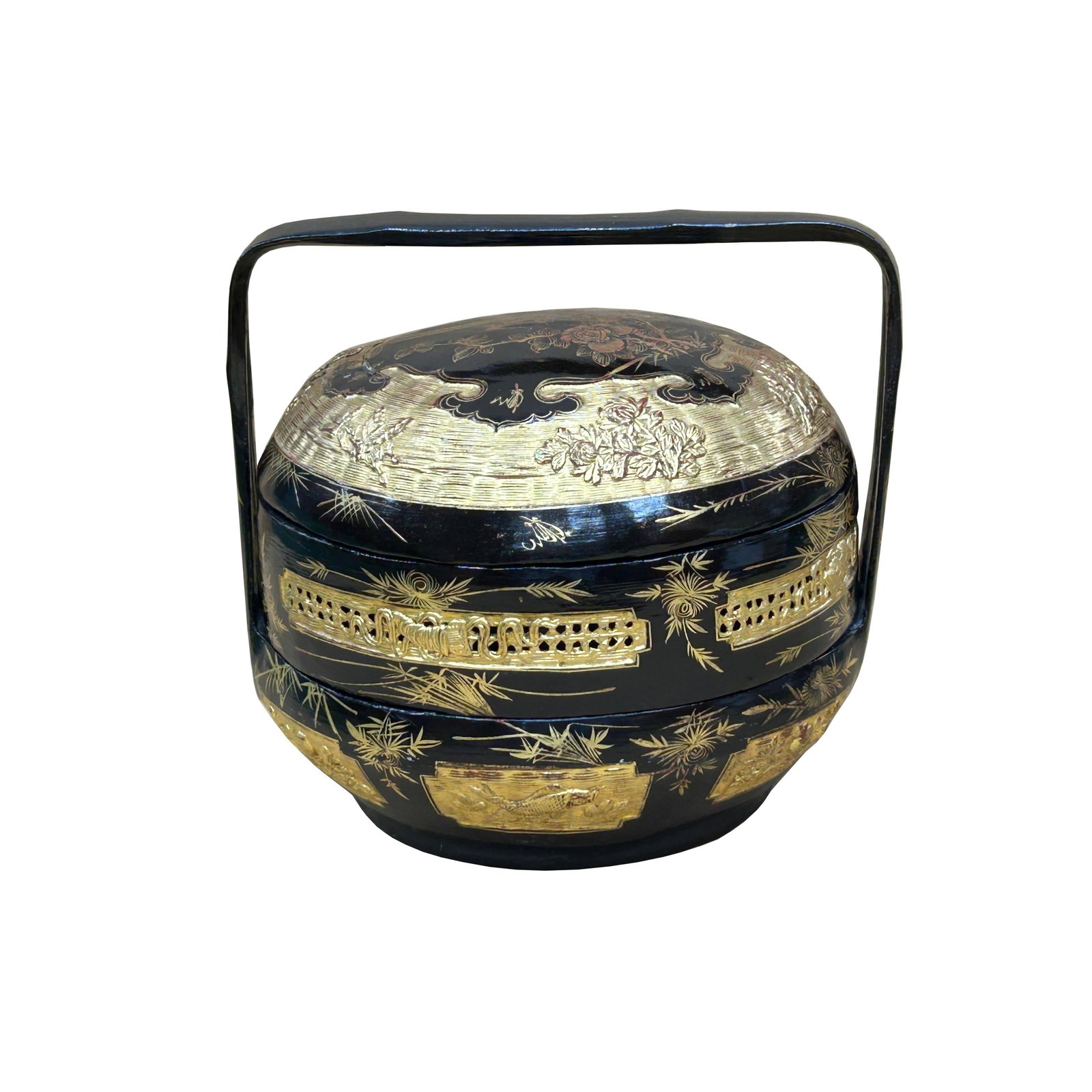 Vintage Oriental Black Golden Graphic Stack Wedding Basket Display - 11