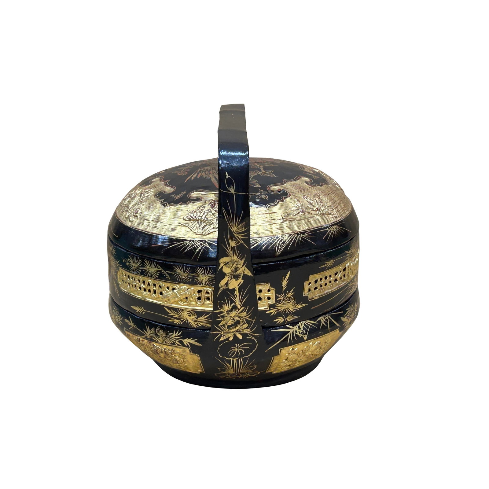 Vintage Oriental Black Golden Graphic Stack Wedding Basket Display - 14