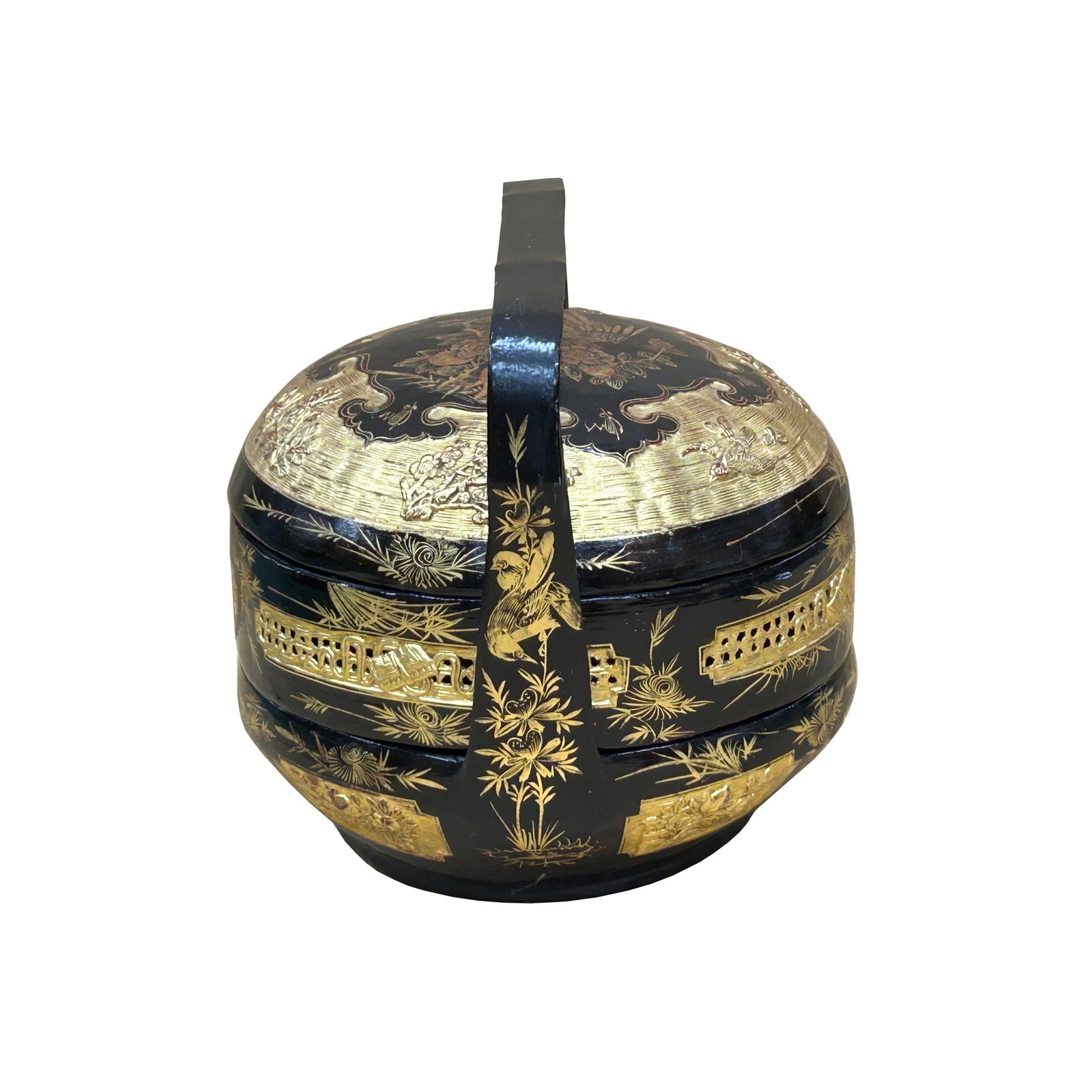 Vintage Oriental Black Golden Graphic Stack Wedding Basket Display - 15