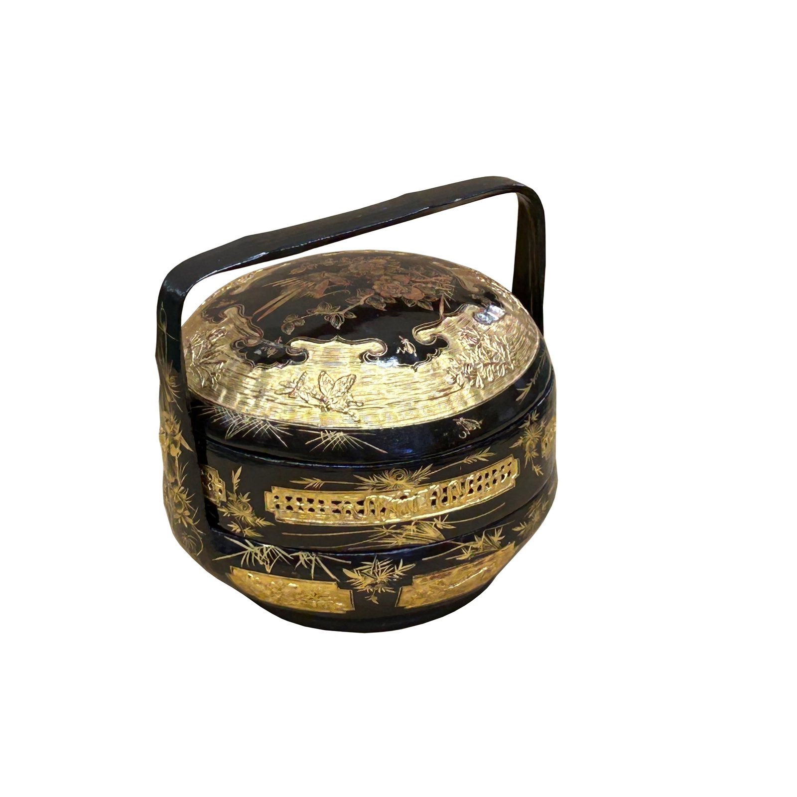 Vintage Oriental Black Golden Graphic Stack Wedding Basket Display - 7