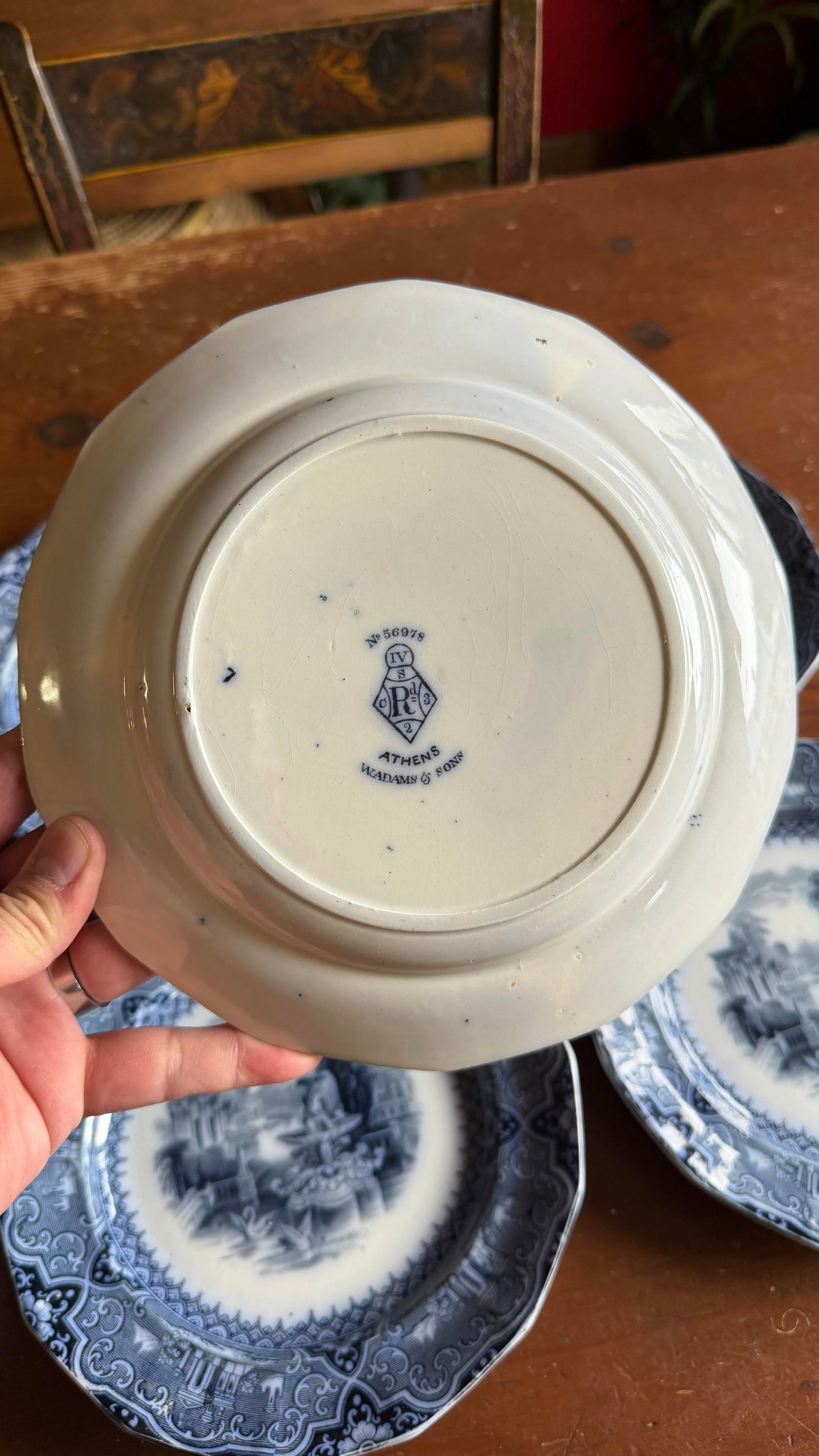 A Super Rare Set of 6 Antique Flow Black Ironstone Plates "Athens" by W. Adams, Circa 1850's - 10