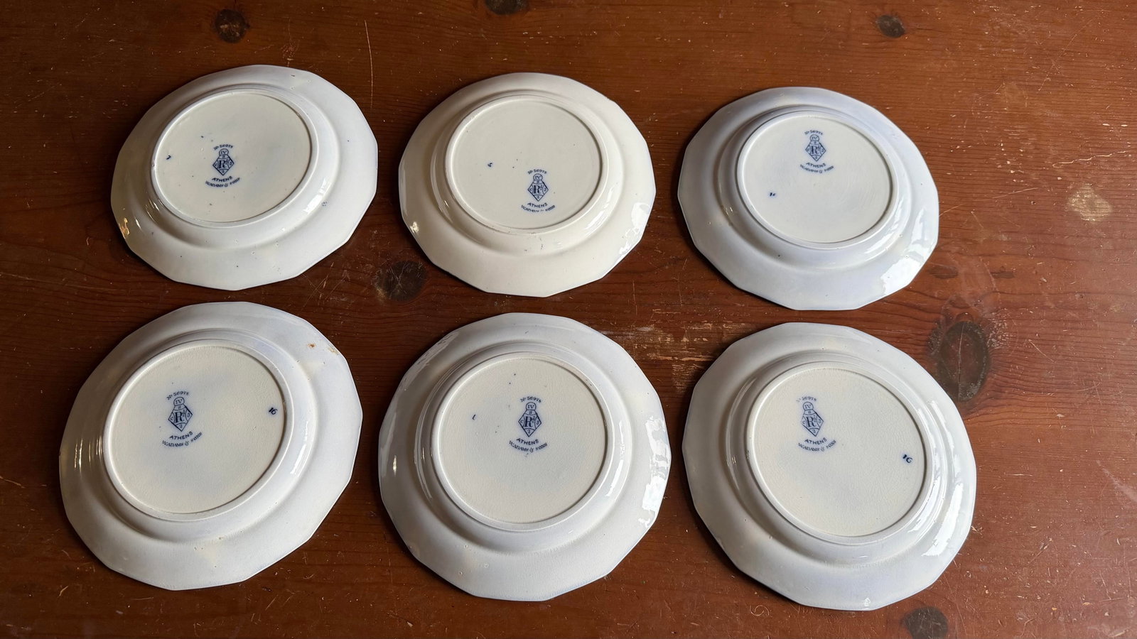 A Super Rare Set of 6 Antique Flow Black Ironstone Plates "Athens" by W. Adams, Circa 1850's - 12