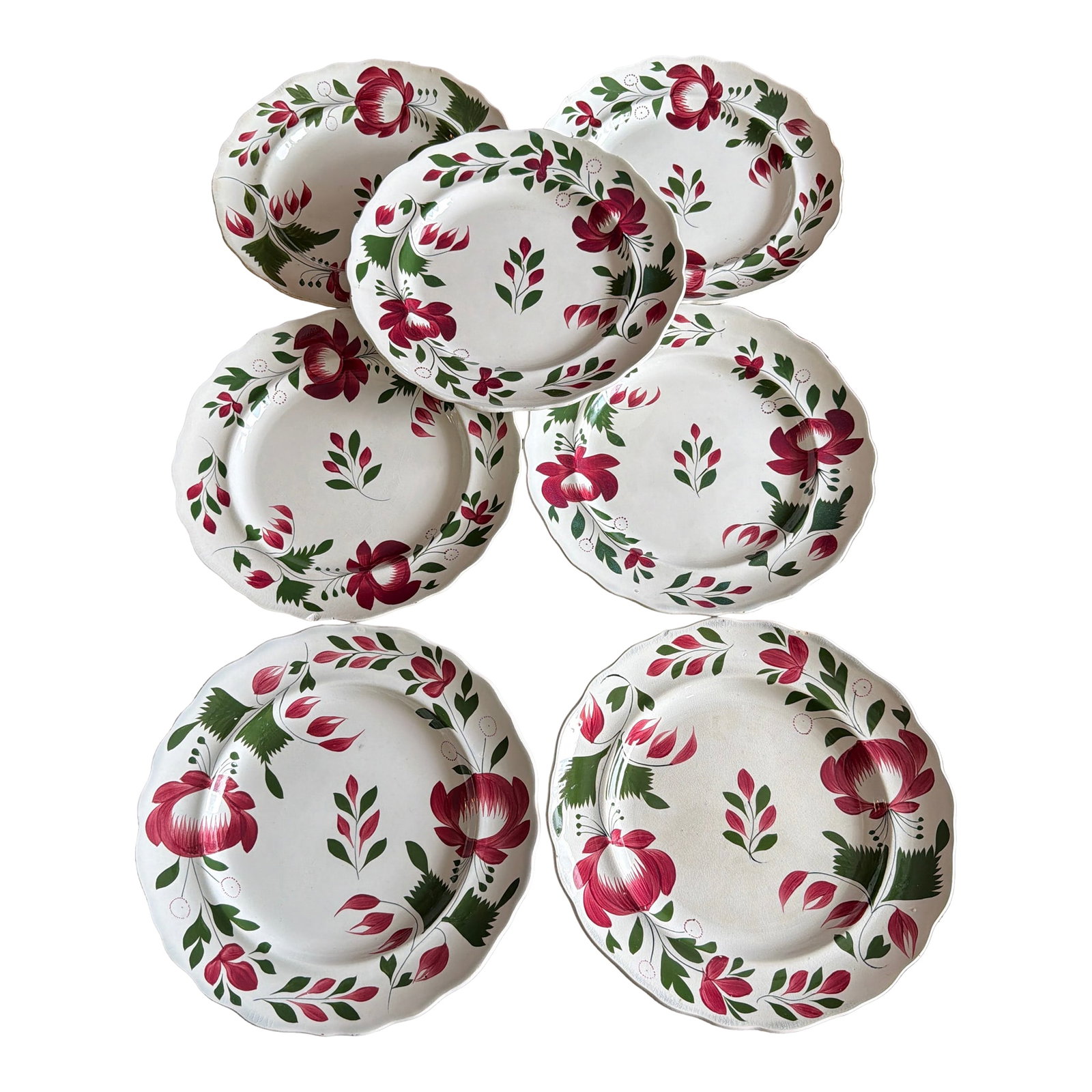 A Very Nice Set of 7 of Antique Staffordshire Early Adam's Rose Plates, Circa 1830 (1 of 12)