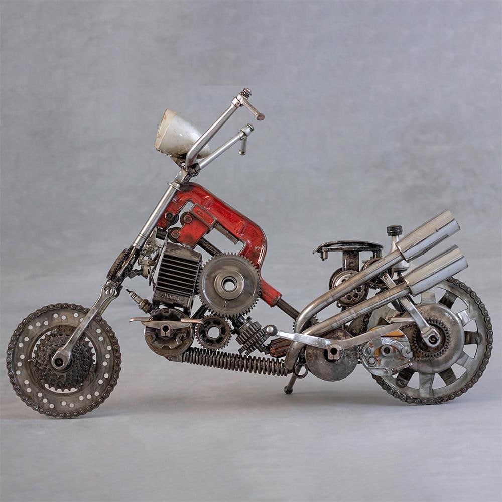 Contemporary Recycled Metal Motorcycle Sculpture, One of a Kind - 7
