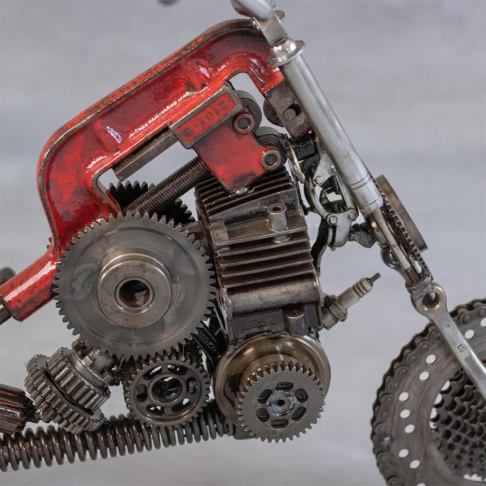 Contemporary Recycled Metal Motorcycle Sculpture, One of a Kind - 8