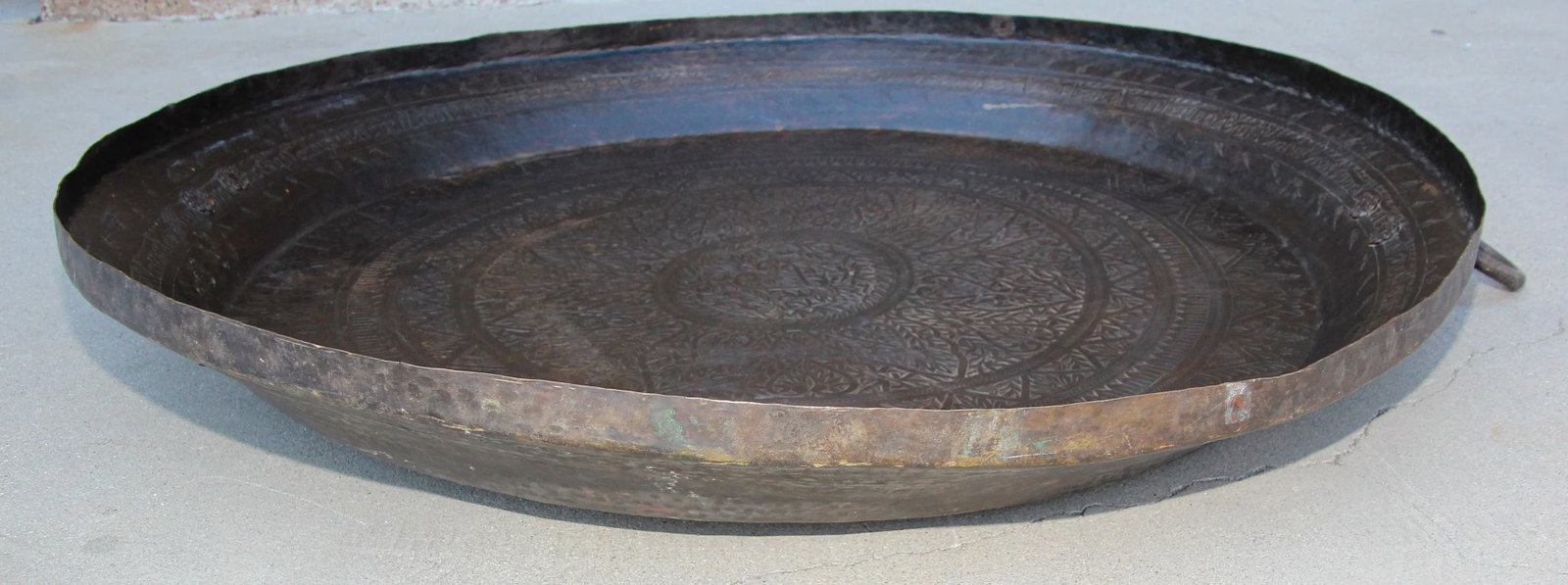 Asian Hammered Metal Bronze Oversized Urli Vessel with Handles South India - 11