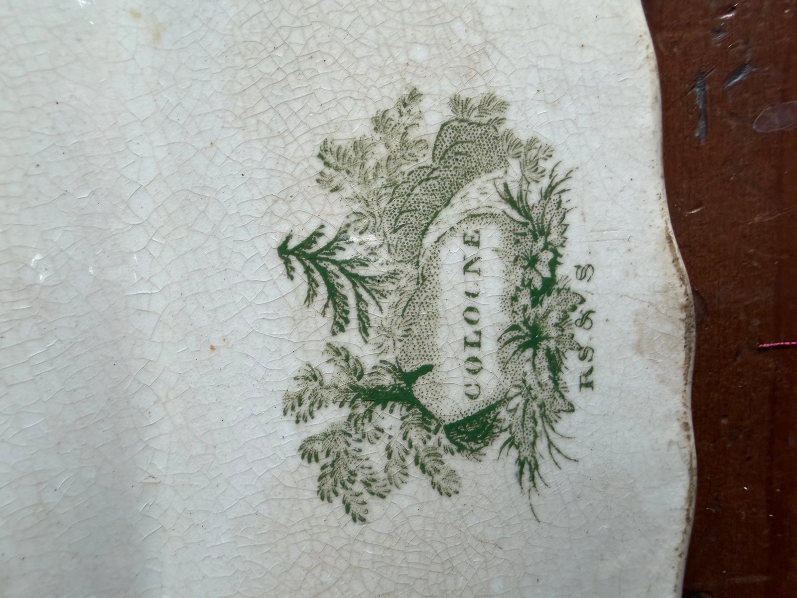 Antique Staffordshire Green Transferware Platter "Cologne" With Staple Repair, Circa 1830's - 11