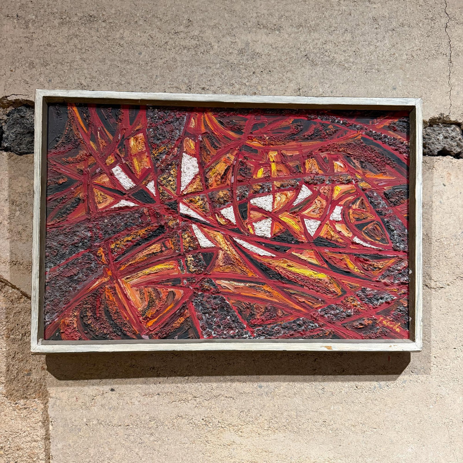 Modern Abstract Oil Painting, Fire Red, Signed, 1966, 19x13 in Mid-Century - 11