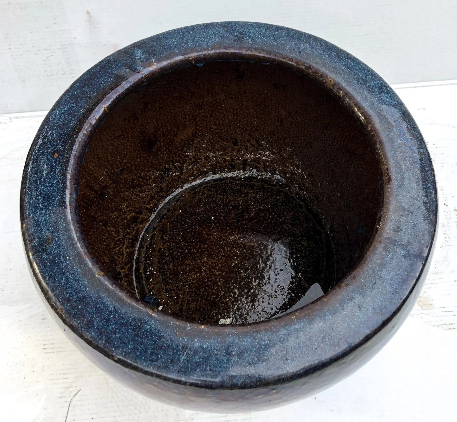 Antique Cobalt Blue Glazed Water Jar Planter - 3