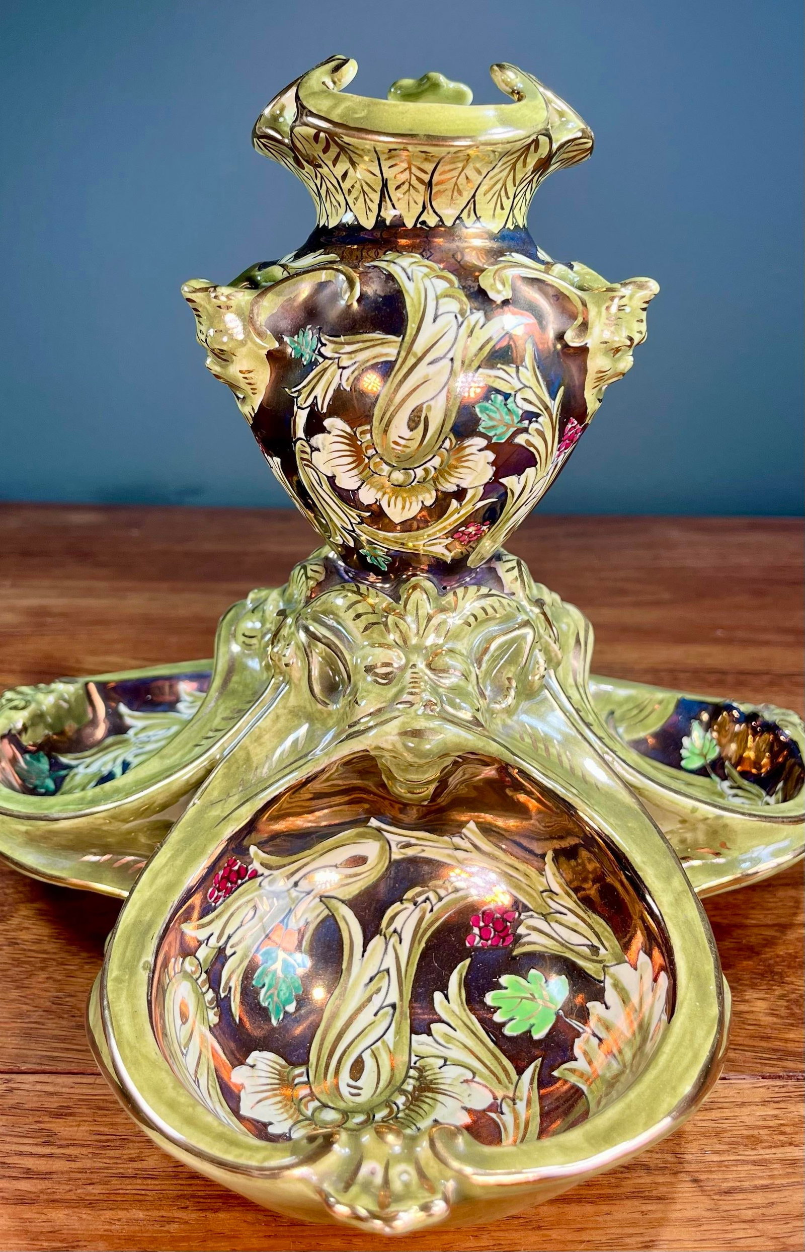 Antique Cantagalli Lustre Majolica Centerpiece - 8