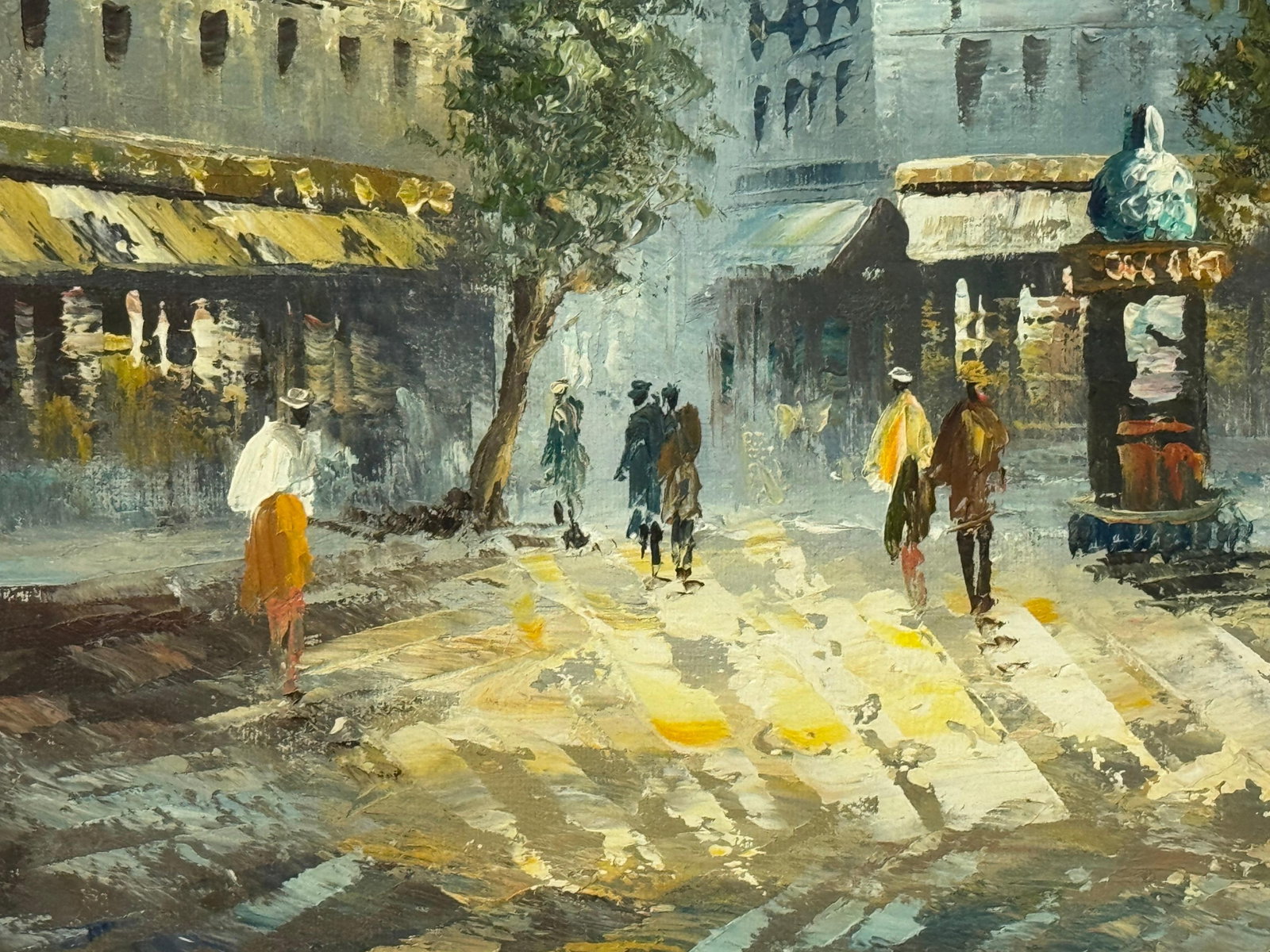 Parisian Street Scene with Figures by British Artist 1980 Circa - 4