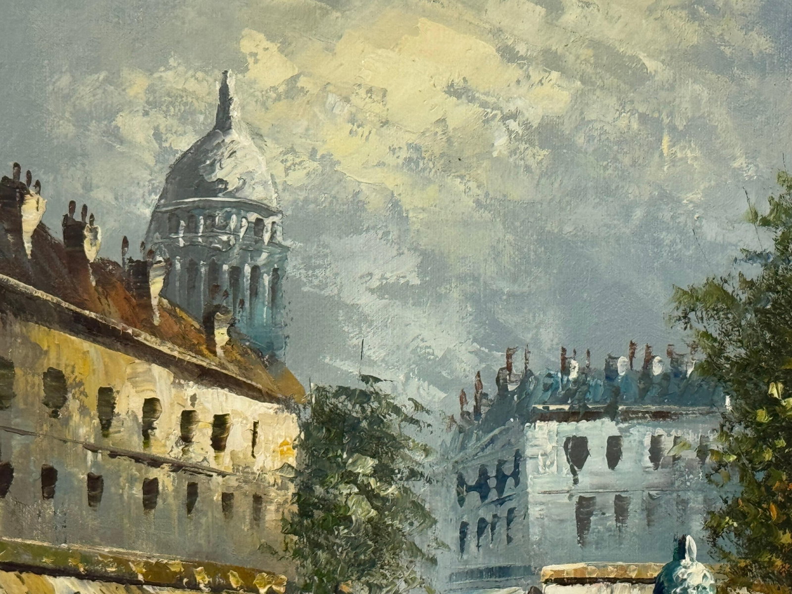 Parisian Street Scene with Figures by British Artist 1980 Circa - 5